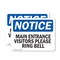 Signmission Main Entrance Visitors Please Ring Bell OSHA Notice Sign, Plastic, 10in W x 7in L, 2PK OS-2PACK-NS-P-710-L-14084 - alternate 1